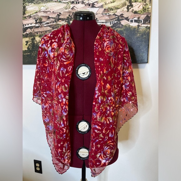 Floral Red Scarf - Picture 2 of 7